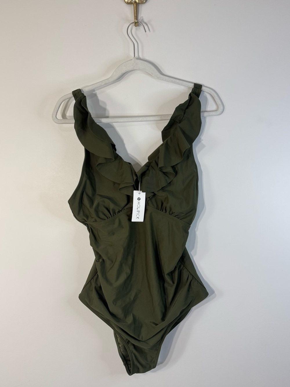 Holipick One Piece Swimsuit Green Ruffle NEW
